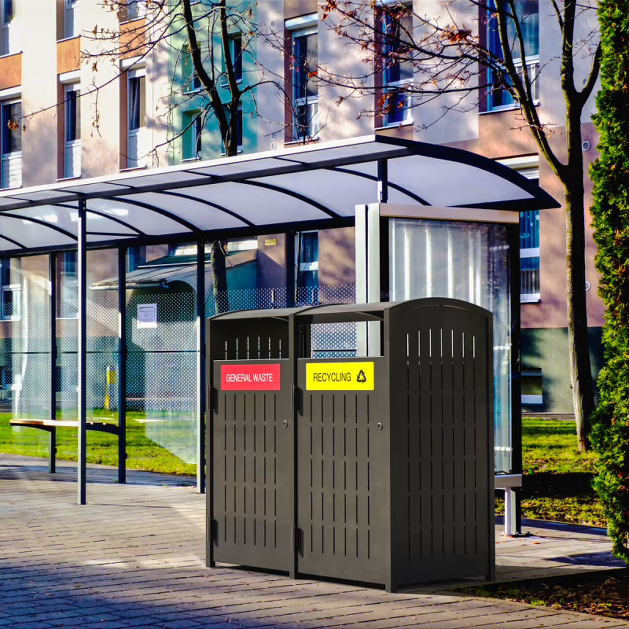 outdoor trash and recycling